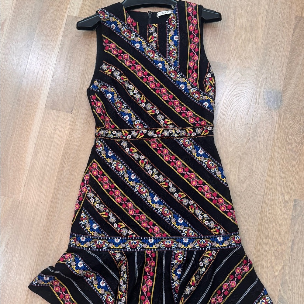 Floral Striped Black Dress